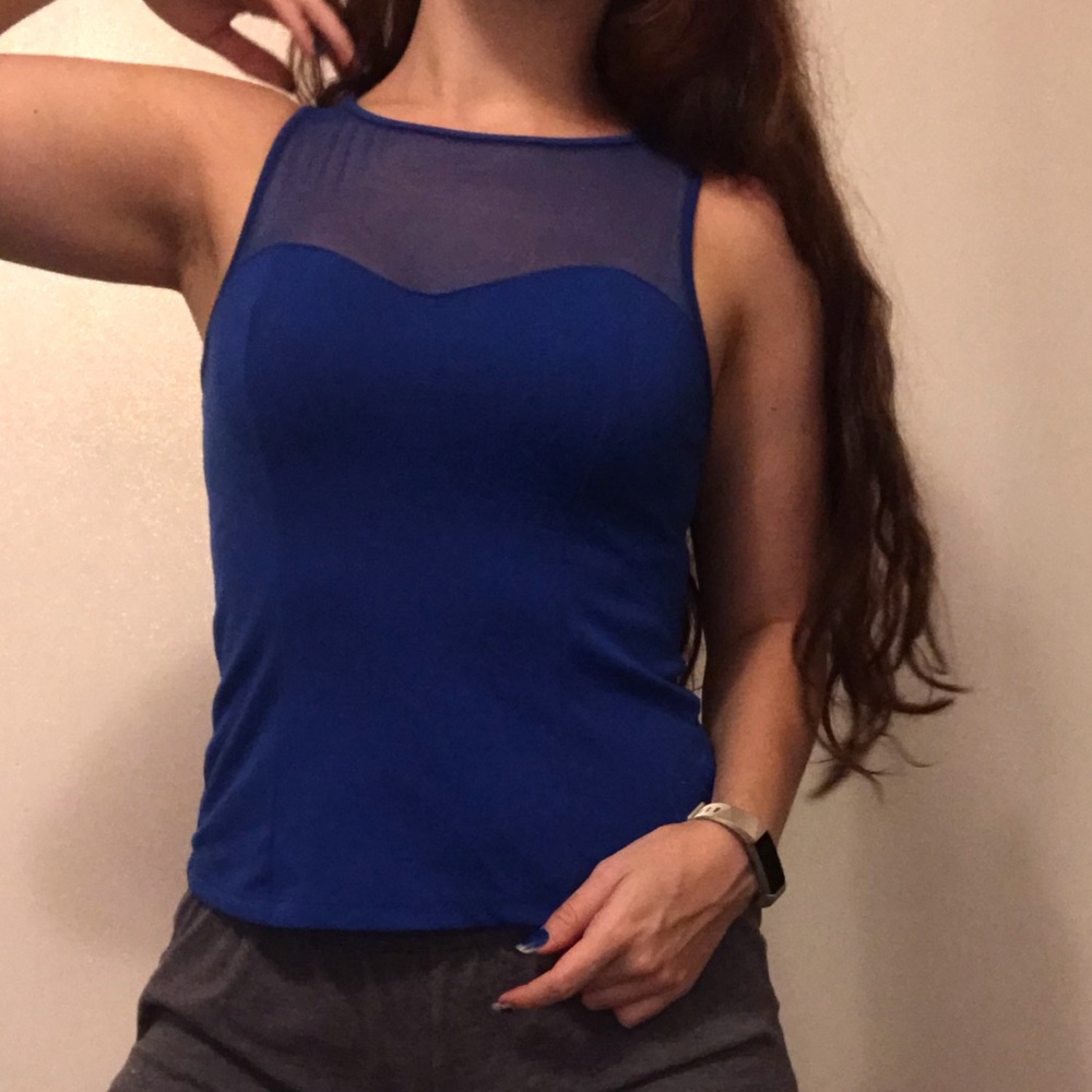 Royal blue mesh tank top